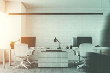 White open space office interior close up toned