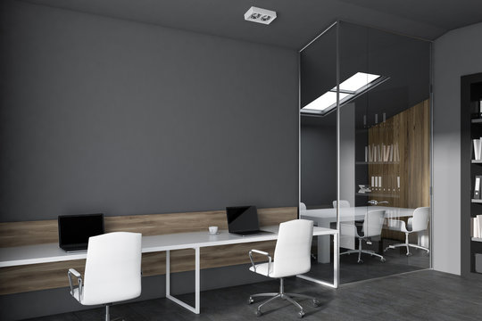 Dark gray office workplace side view