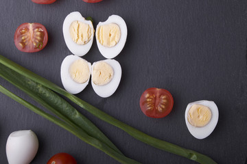 natural nutritious diet vegetable salad of tomatoes and quail eggs