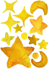 Naklejka premium Set of yellow stars and moons isolated on white background. Elements for clip art for designer