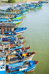 DA NANG, VIETNAM, May 1th, 2018: Fishing boats at Han river, Da Nang, Vietnam