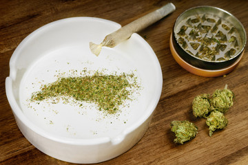 Ground weed in the shape of North Carolina with a joint. (series)