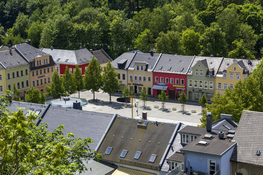 Vogelperspektive &uuml;ber den Marktplatz von Auerbach im Vogtland