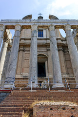Antoninus and Faustina Temple at Roman Forum in city of Rome, Italy