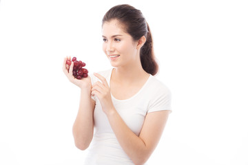 Asian Woman diet concept portrait with red grape fruit