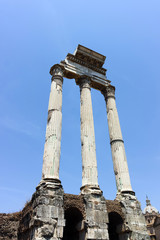 Temple of Dioscuri at Roman Forum in city of Rome, Italy