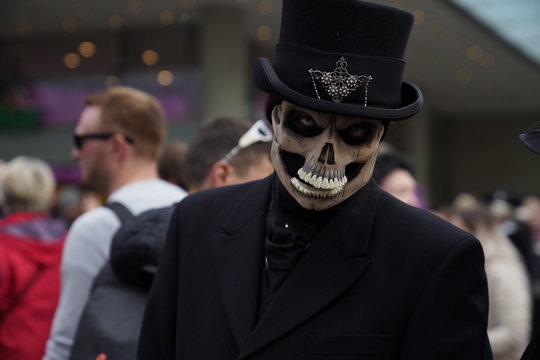 Skull mask costume at the WGT 2018 in Leipzig, Germany