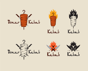 Set of doner kebab logo templates. Vector creative labels for Turkish and Arabian fast food restaurant.