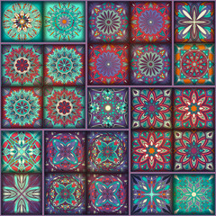 Seamless pattern with decorative mandalas. Vintage mandala elements. Colorful patchwork.