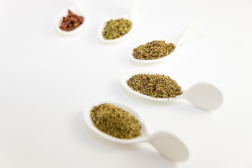 Various spices selection. Isolated on white background