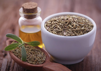 Fresh organic rosemary with essential oil