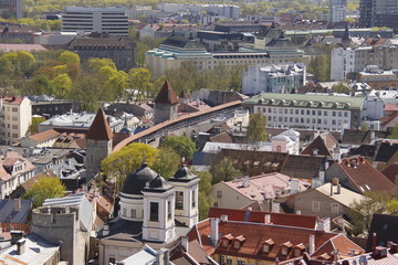 Fototapeta na wymiar Panorama et rempart de la ville basse à Tallinn, Estonie 