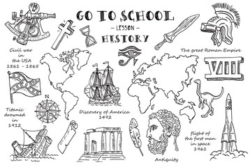 History. Hand sketches on the theme of History. Vector illustration.