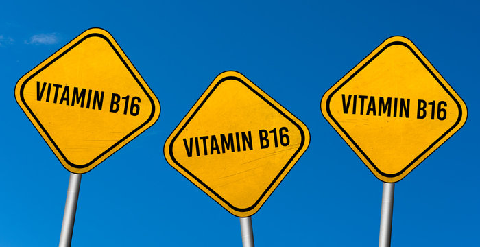 Vitamin B16 - yellow sign with blue sky