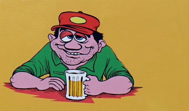Comicfigur mit einem Bierchen zuviel