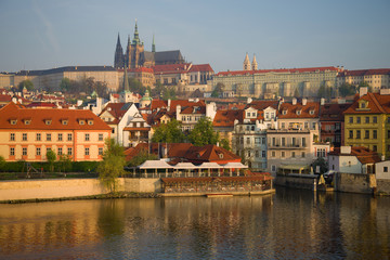 Fototapeta na wymiar Morning cityscape with a view of St. Vitus Cathedral. Prague, Czech Republic