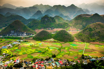 Ha Giang, north extreme loop, North Vietnam, the northern loop, with rice fields, beautuful scenery, villages, and full of motorbikes