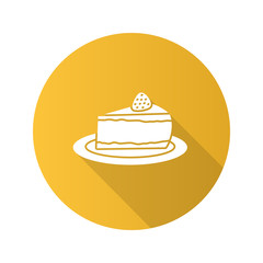 Cheesecake with strawberry flat design long shadow glyph icon