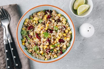 Quinoa salad with sweet corn, black beans and cilantro.