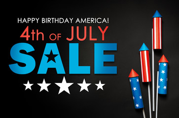 July 4, rockets for fireworks on a blue red background with space for text. in the style of minimalism