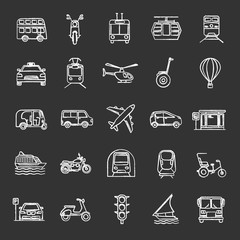 Public transport chalk icons set