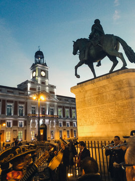 Madrid capital evening lights monument famous, Spain, Europe 