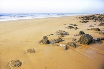 The Beach  with Silhouette of east cost India at the Sunrise in a clear morning Spring time. FEB 2018.