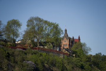 Fototapeta premium Old houses at Södermalm in Stockholm an early spring morning at sunsrise