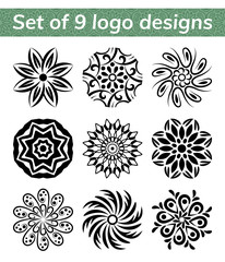 Logo templates for spa and yoga center. Mandala set. Indian antistress medallion. Collection of relax symbols. Abstract henna flower icon
