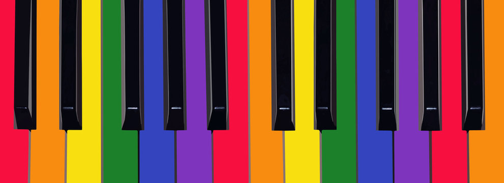 Piano keyboard painted in colored homosexual colors