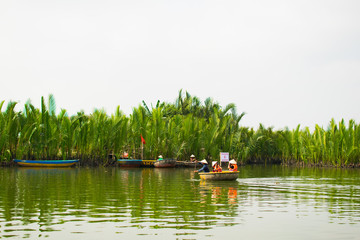HOI AN, QUANG NAM, VIETNAM, April 26th, 2018: Tourists visit water coconut forest in Hoi An
