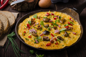Fresh omelette, pickles mushrooms and chilli