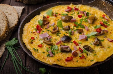 Fresh omelette, pickles mushrooms and chilli