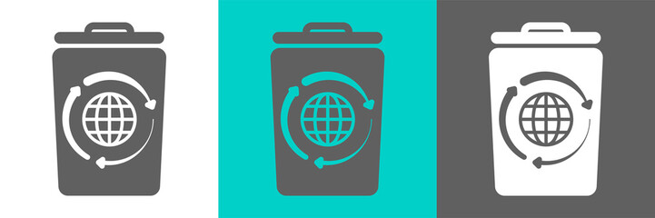 Trash bin vector element with globe outline icon.