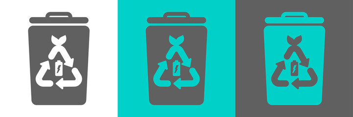 Trash bin vector element with battery outline icon.