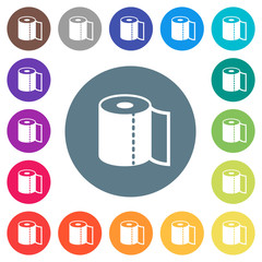 Fototapeta premium Paper towel flat white icons on round color backgrounds
