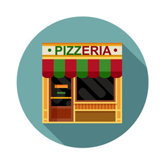 Pizzeria front view flat icon, vector illustration