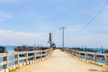 Obraz premium KIEN GIANG, VIETNAM, May 12th, 2018: Wharves at Nha beach on Son island, Kien Giang, Vietnam. Near Phu Quoc island