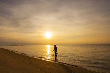 Fototapeta na wymiar Sunrise on the sea, Son island, Kien Giang, Vietnam. View from Son island