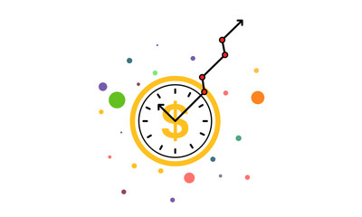 Clock Hand Line Graph Going up. Increasing Currency Value of Dollar. Business and Sales Going Up Concept