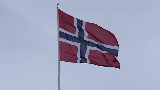 Fluttering Norwegian flag in 120 fps slow motion.