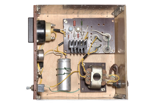 Old electric power source isolated on white background