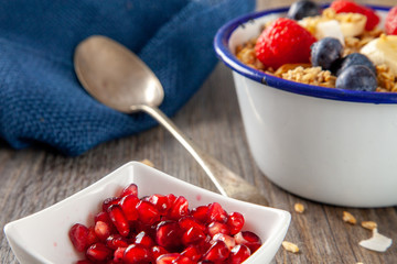Granola and Berry Breakfast bowl with spoon