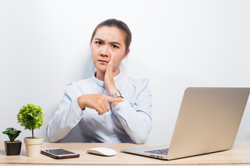 Woman gossip when she look at laptop