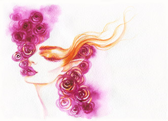 beautiful woman. fashion illustration. watercolor painting