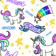 seamless pattern catoon magic unicorn
