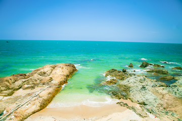 Beautiful beach with blue sky in Mui Ne, Binh Thuan province, Vietnam