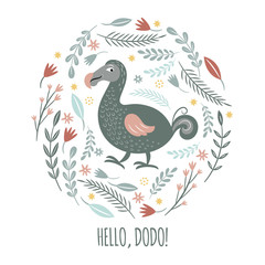 exotic Dodo Bird, poster design, vector illustration,card design