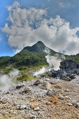 Hot spring vents at Owakudani valley at Hakone in Japan