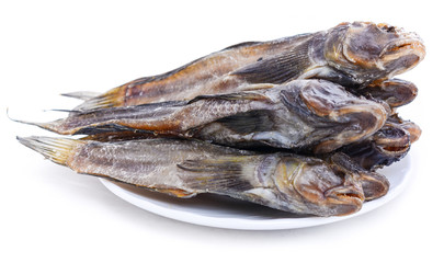 Dried gobies on a white background